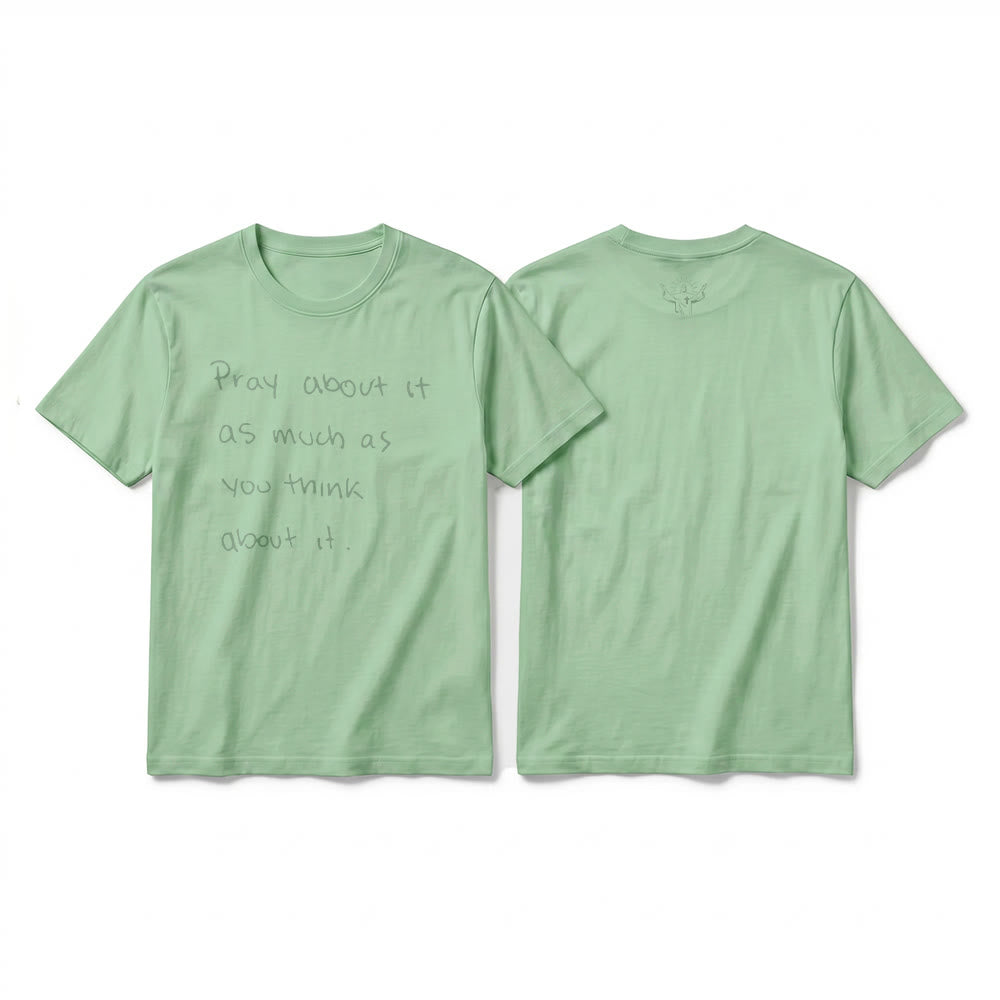 Christianartworkshop „Bete darüber genauso viel, wie du darüber nachdenkst“ – Handgeschriebenes Premium-T-Shirt mit kurzen Ärmeln - Hellgrün - 2XL - image 19