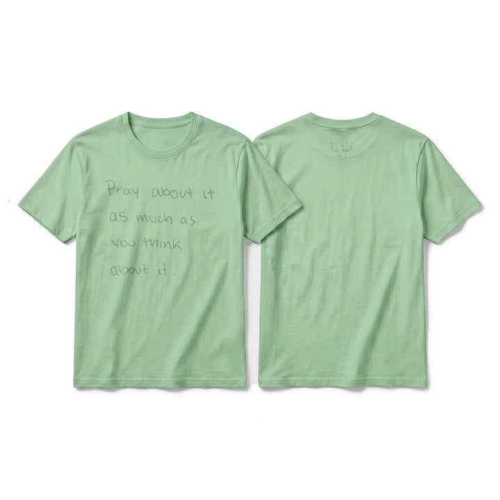 Christianartworkshop „Bete darüber genauso viel, wie du darüber nachdenkst“ – Handgeschriebenes Premium-T-Shirt mit kurzen Ärmeln - Hellgrün - 2XL - image 19