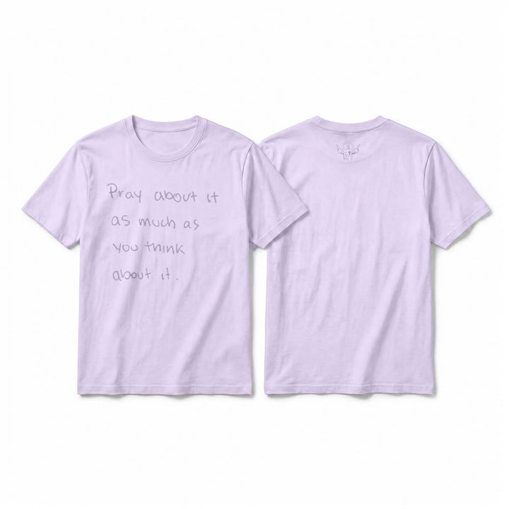 Christianartworkshop „Bete darüber genauso viel, wie du darüber nachdenkst“ – Handgeschriebenes Premium-T-Shirt mit kurzen Ärmeln - Lila - 2XL - image 4