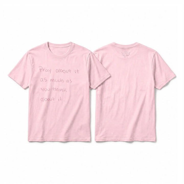 Christianartworkshop „Bete darüber genauso viel, wie du darüber nachdenkst“ – Handgeschriebenes Premium-T-Shirt mit kurzen Ärmeln - Rosa - 2XL - image 25