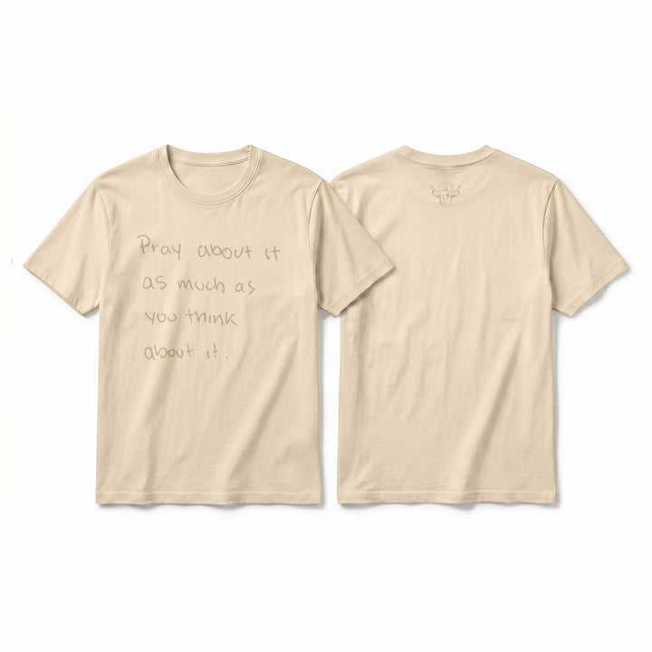 Christianartworkshop „Bete darüber genauso viel, wie du darüber nachdenkst“ – Handgeschriebenes Premium-T-Shirt mit kurzen Ärmeln - Beige - 2XL - image 13