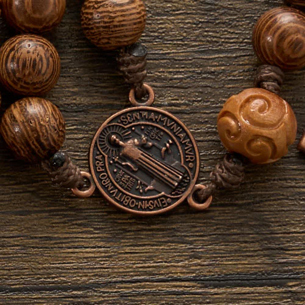 Christianartworkshop Traditioneller Rosenkranz aus Holz mit 15/20 Dekaden, verziert mit dem heiligen Benedikt und einem Kruzifix. - image 8