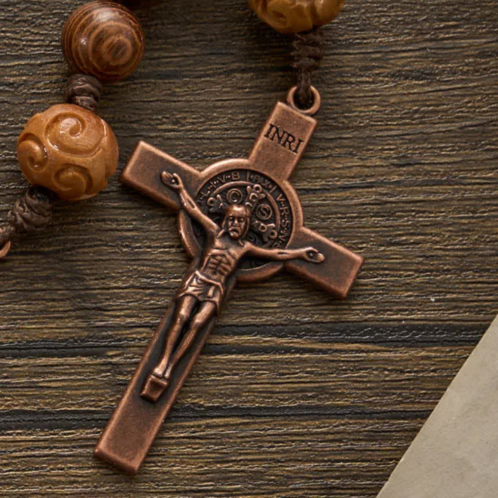 Christianartworkshop Traditioneller Rosenkranz aus Holz mit 15/20 Dekaden, verziert mit dem heiligen Benedikt und einem Kruzifix. - image 7