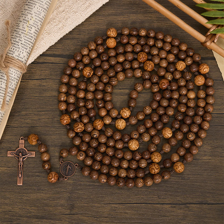 Christianartworkshop Traditioneller Rosenkranz aus Holz mit 15/20 Dekaden, verziert mit dem heiligen Benedikt und einem Kruzifix. - Rosenkranz mit 20 Gesätzen - image 4