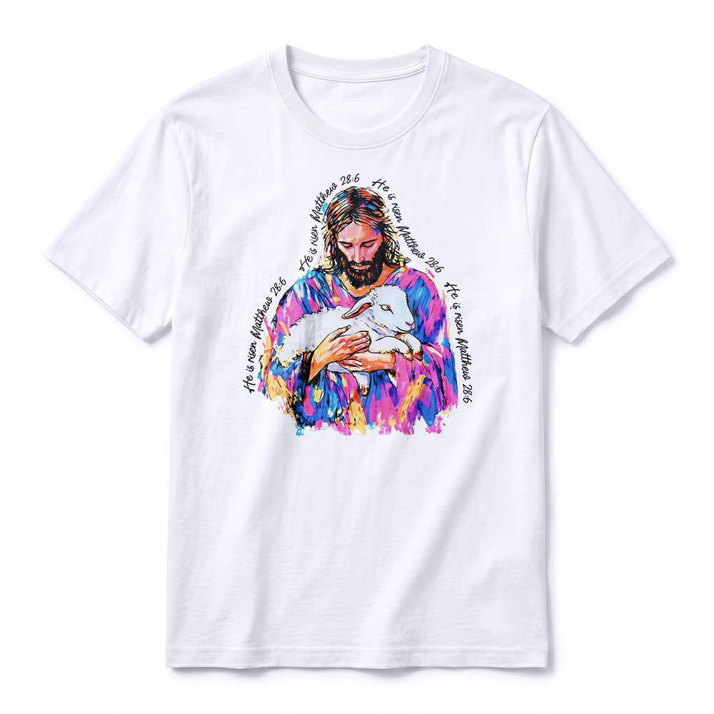 Christianartworkshop „Er ist auferstanden“ (Matthäus 28,6) – Jesus und das Lamm Premium Kurzarm-T-Shirt - image 14