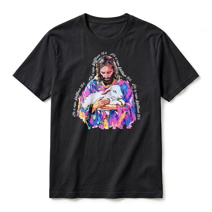 Christianartworkshop „Er ist auferstanden“ (Matthäus 28,6) – Jesus und das Lamm Premium Kurzarm-T-Shirt - image 8