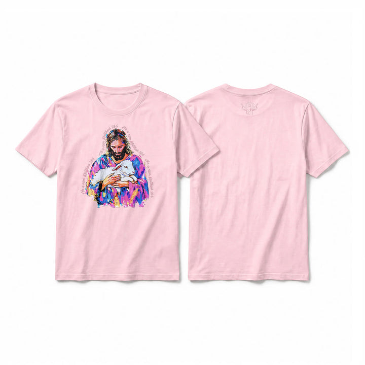 Christianartworkshop „Er ist auferstanden“ (Matthäus 28,6) – Jesus und das Lamm Premium Kurzarm-T-Shirt - Rosa - 2XL - image 25
