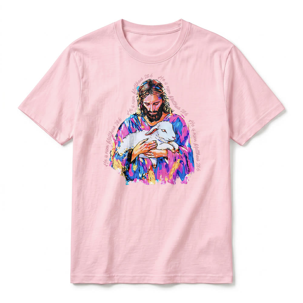 Christianartworkshop „Er ist auferstanden“ (Matthäus 28,6) – Jesus und das Lamm Premium Kurzarm-T-Shirt - image 26