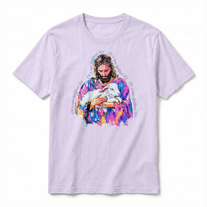 Christianartworkshop „Er ist auferstanden“ (Matthäus 28,6) – Jesus und das Lamm Premium Kurzarm-T-Shirt - image 11