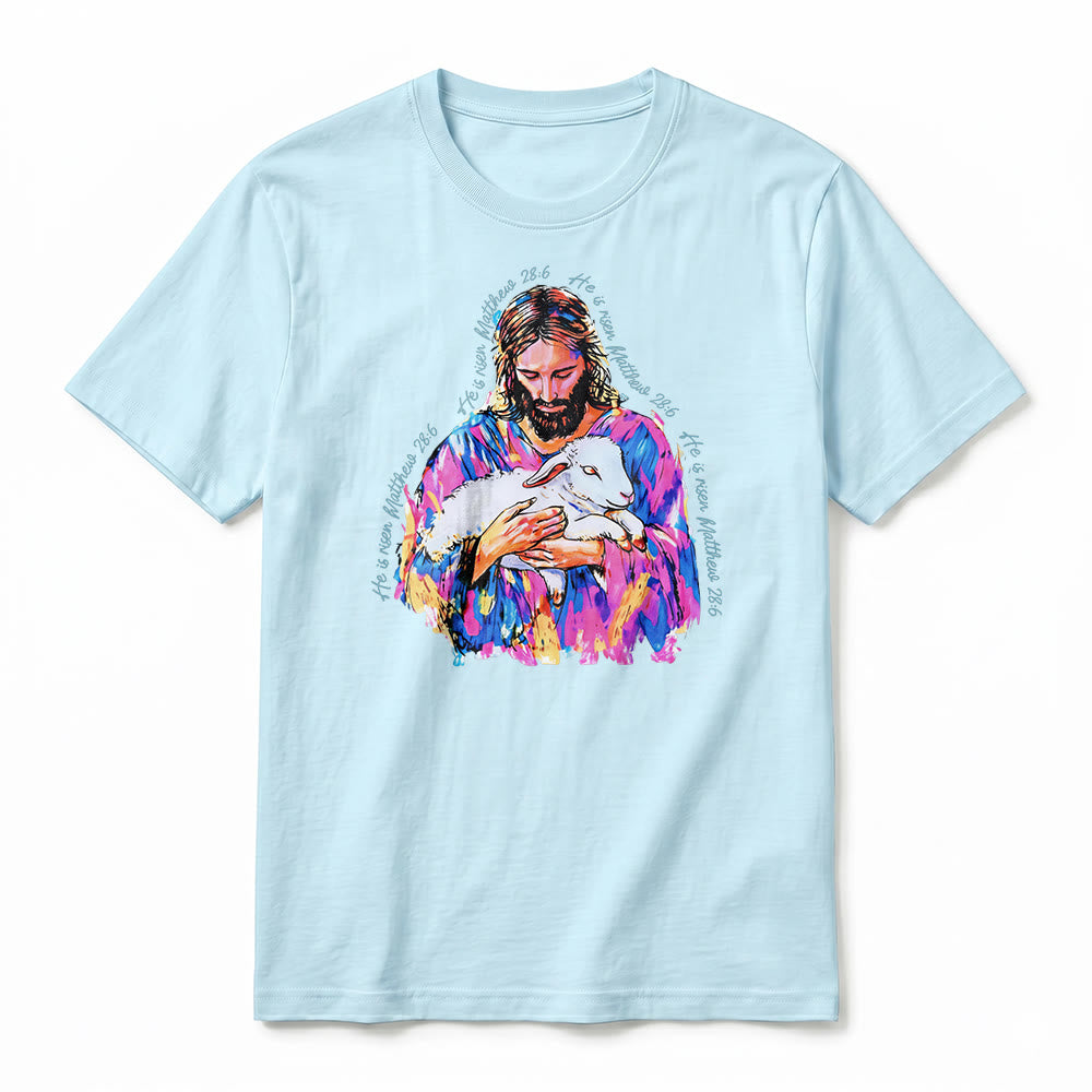 Christianartworkshop „Er ist auferstanden“ (Matthäus 28,6) – Jesus und das Lamm Premium Kurzarm-T-Shirt - image 20