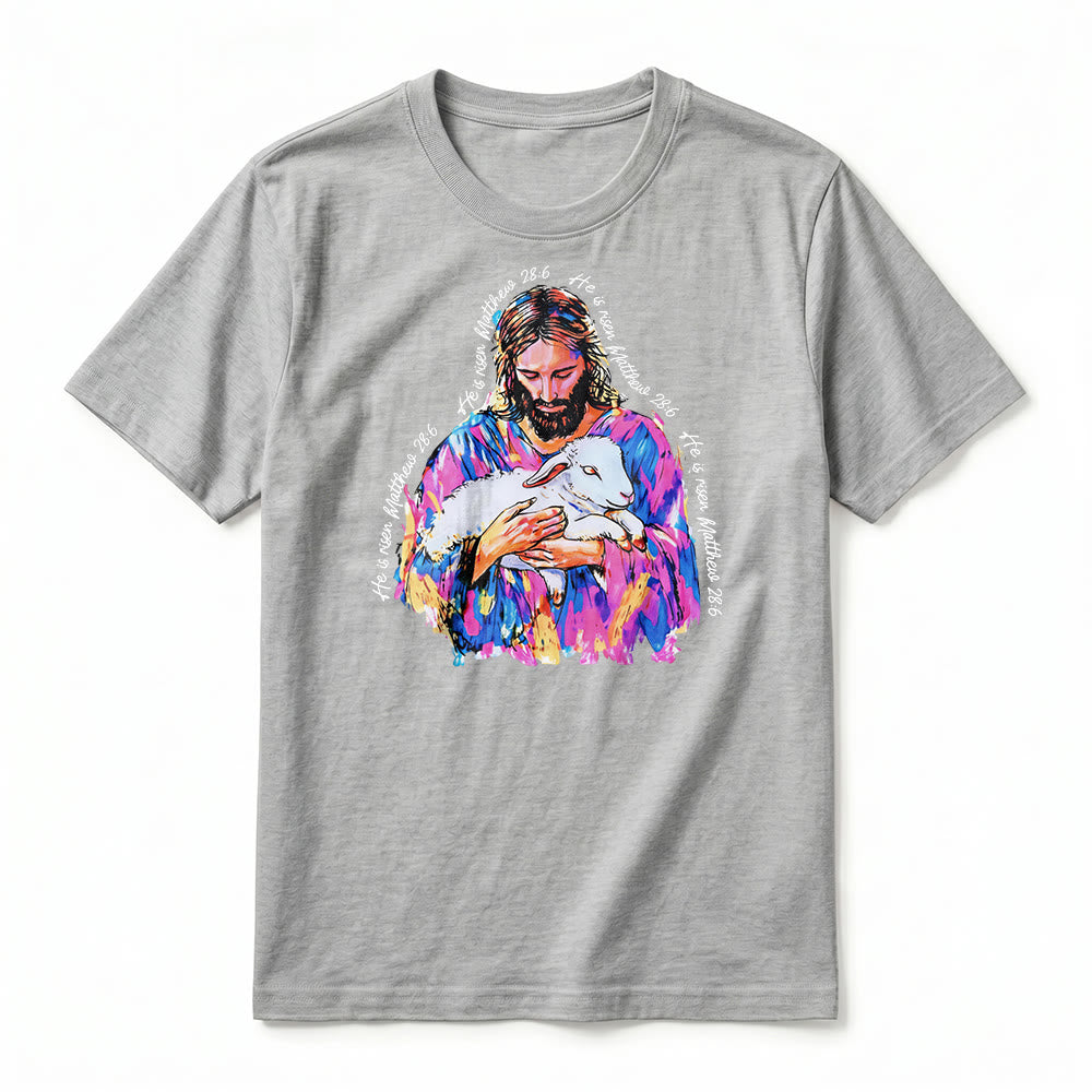 Christianartworkshop „Er ist auferstanden“ (Matthäus 28,6) – Jesus und das Lamm Premium Kurzarm-T-Shirt - image 17