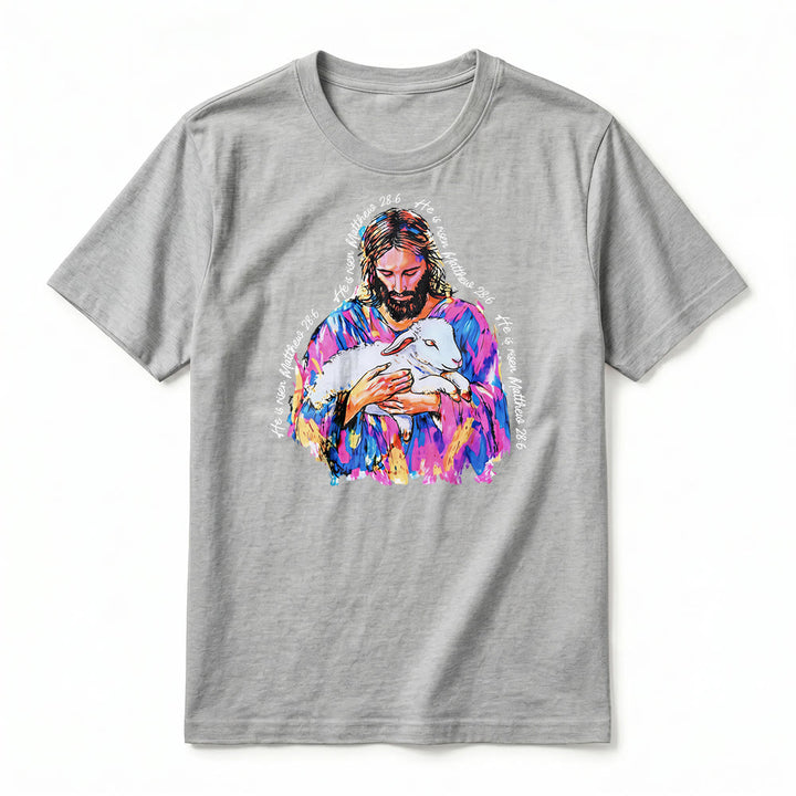 Christianartworkshop „Er ist auferstanden“ (Matthäus 28,6) – Jesus und das Lamm Premium Kurzarm-T-Shirt - image 17