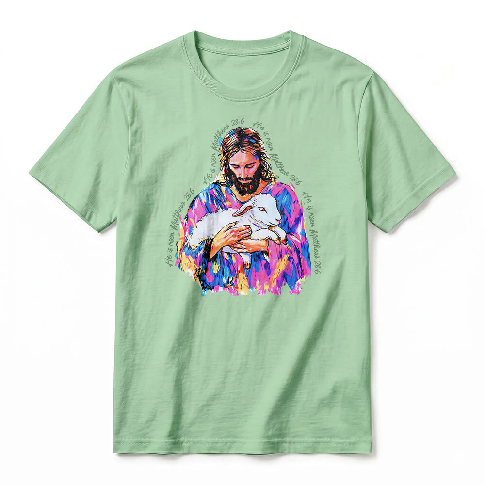 Christianartworkshop „Er ist auferstanden“ (Matthäus 28,6) – Jesus und das Lamm Premium Kurzarm-T-Shirt - image 23