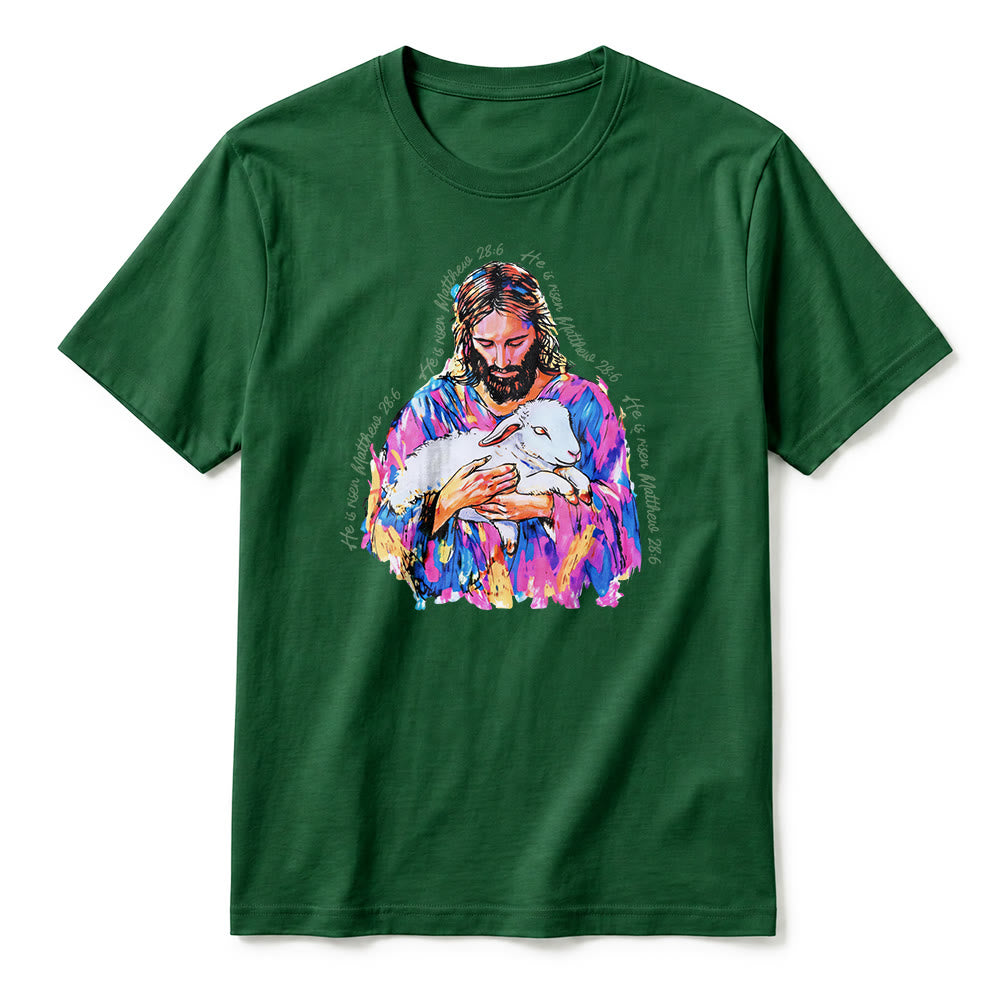 Christianartworkshop „Er ist auferstanden“ (Matthäus 28,6) – Jesus und das Lamm Premium Kurzarm-T-Shirt - image 5