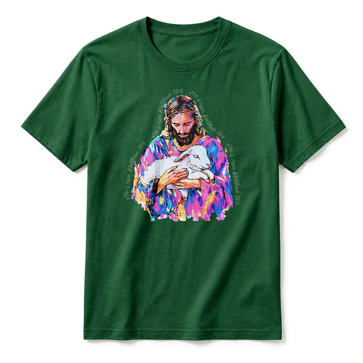 Christianartworkshop „Er ist auferstanden“ (Matthäus 28,6) – Jesus und das Lamm Premium Kurzarm-T-Shirt - image 5