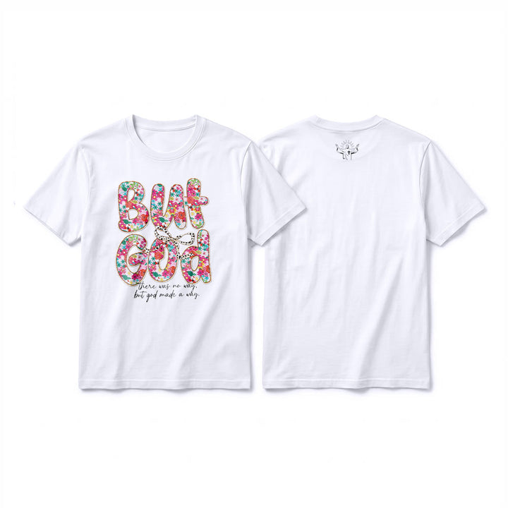 Christianartworkshop „Aber Gott hat einen Weg geschaffen“ Premium-T-Shirt mit floralem Schriftzug und kurzen Ärmeln - Weiß - 2XL - image 13