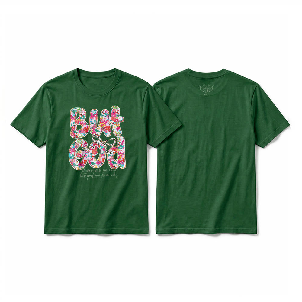 Christianartworkshop „Aber Gott hat einen Weg geschaffen“ Premium-T-Shirt mit floralem Schriftzug und kurzen Ärmeln - Dunkelgrün - 2XL - image 4