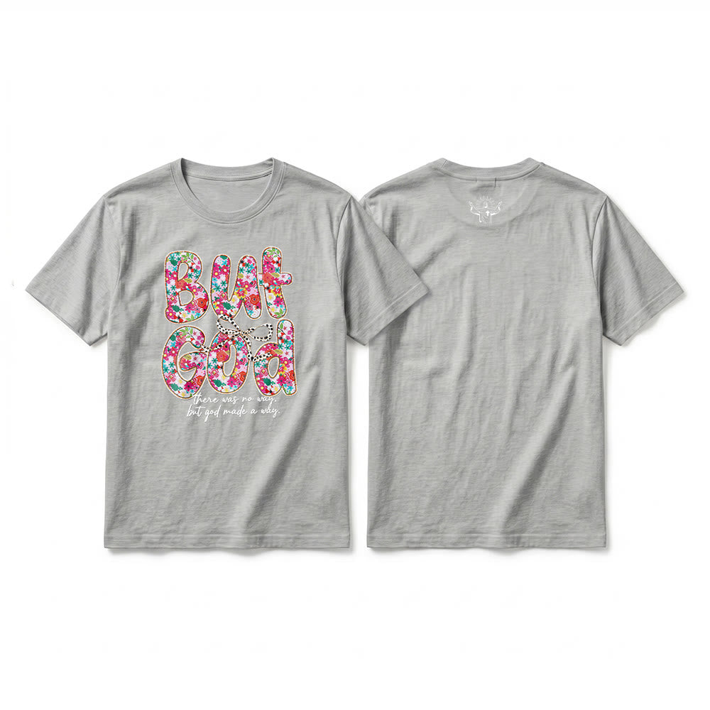 Christianartworkshop „Aber Gott hat einen Weg geschaffen“ Premium-T-Shirt mit floralem Schriftzug und kurzen Ärmeln - Grau - 2XL - image 16