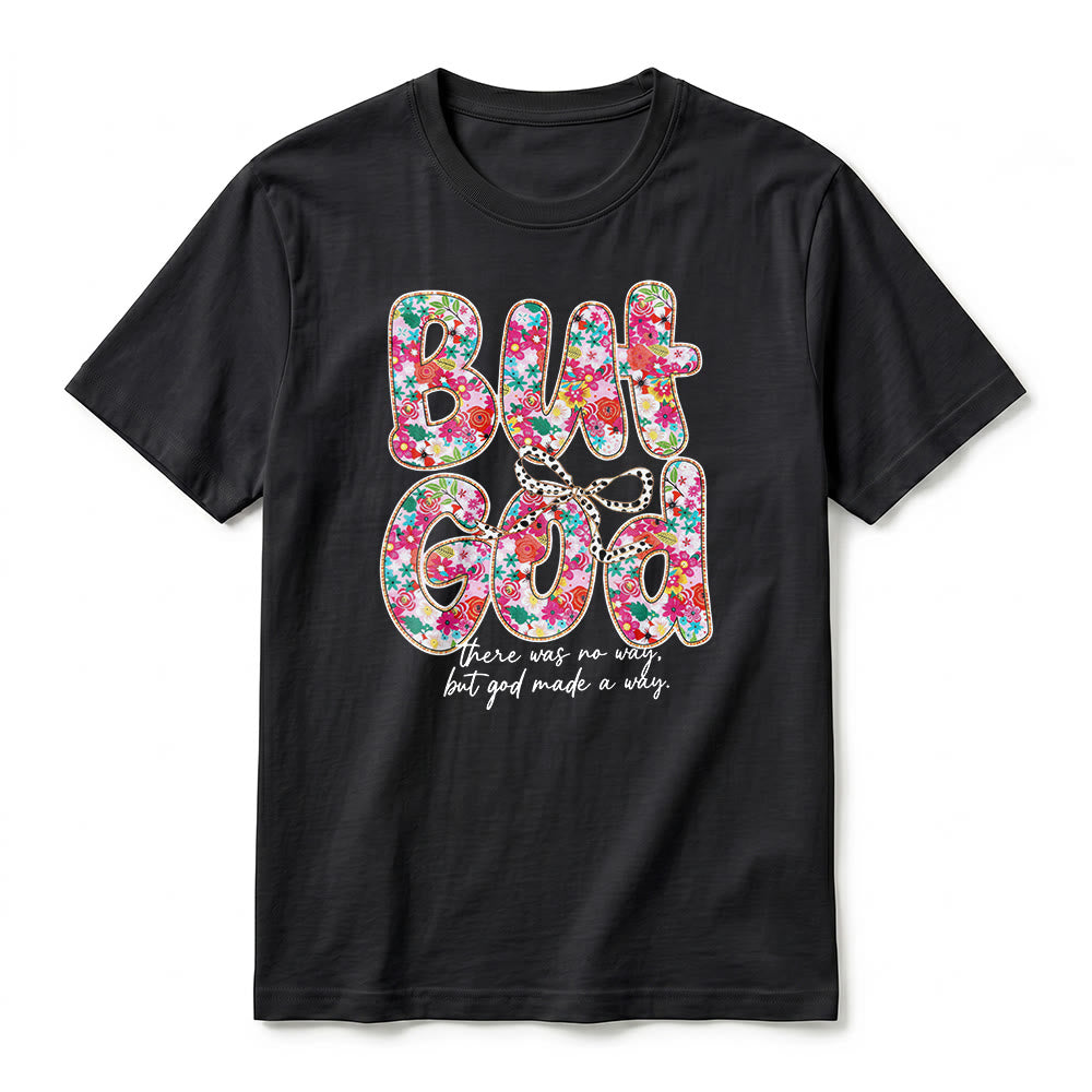 Christianartworkshop „Aber Gott hat einen Weg geschaffen“ Premium-T-Shirt mit floralem Schriftzug und kurzen Ärmeln - image 8