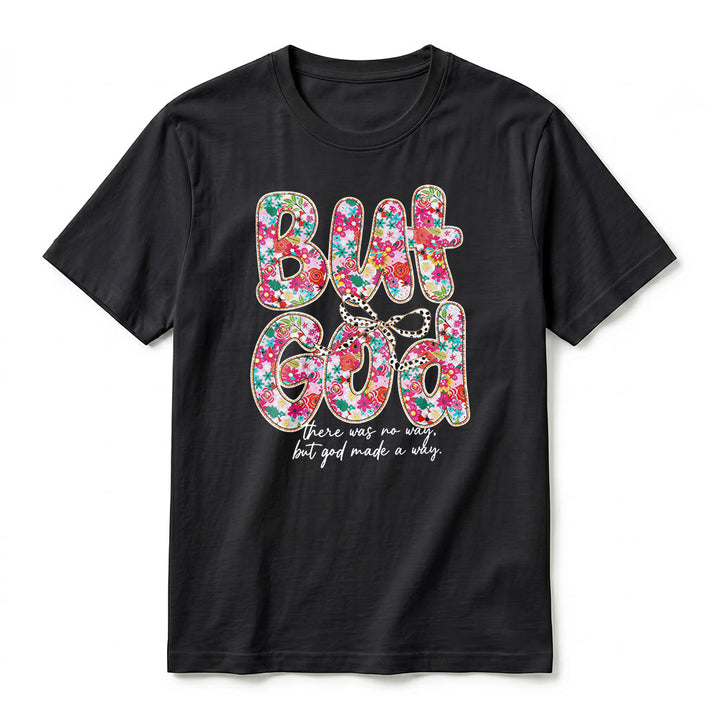Christianartworkshop „Aber Gott hat einen Weg geschaffen“ Premium-T-Shirt mit floralem Schriftzug und kurzen Ärmeln - image 8