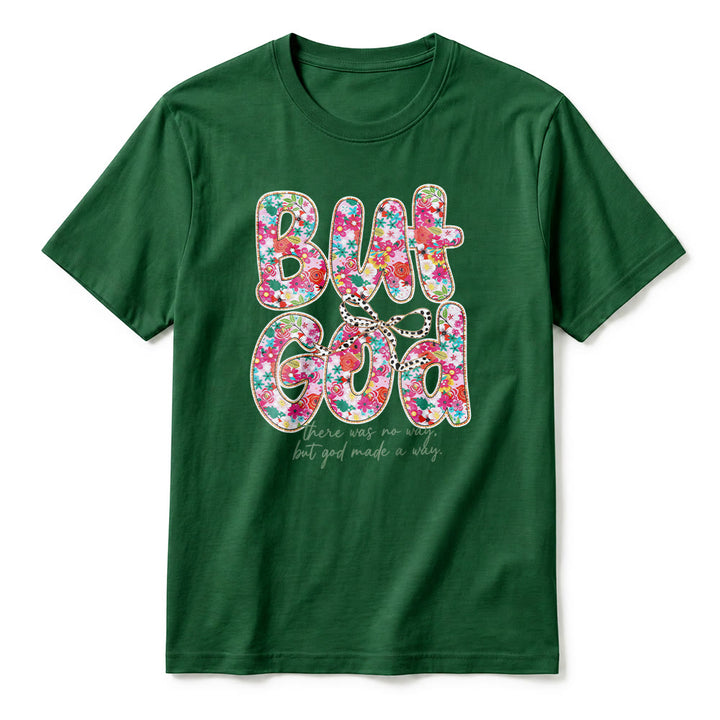 Christianartworkshop „Aber Gott hat einen Weg geschaffen“ Premium-T-Shirt mit floralem Schriftzug und kurzen Ärmeln - image 5
