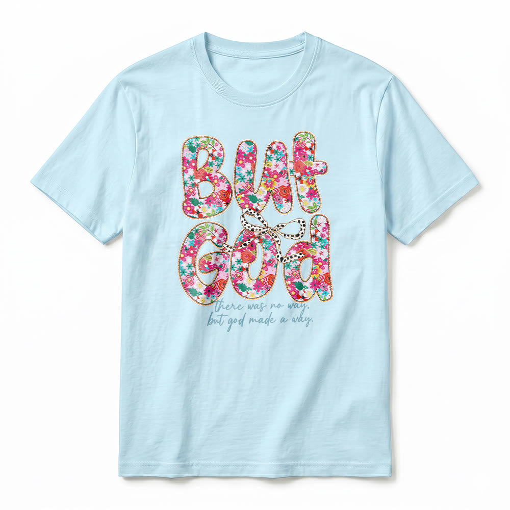 Christianartworkshop „Aber Gott hat einen Weg geschaffen“ Premium-T-Shirt mit floralem Schriftzug und kurzen Ärmeln - image 20