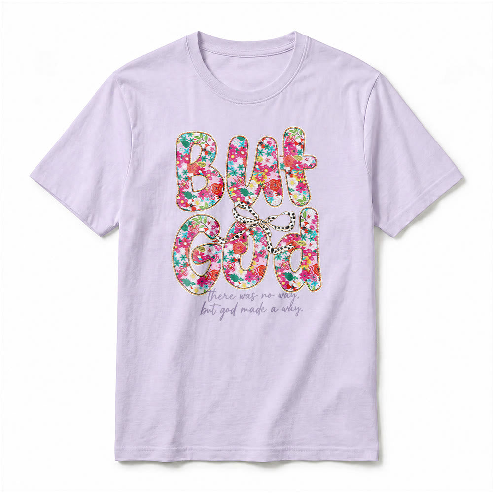 Christianartworkshop „Aber Gott hat einen Weg geschaffen“ Premium-T-Shirt mit floralem Schriftzug und kurzen Ärmeln - image 11