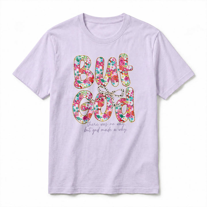 Christianartworkshop „Aber Gott hat einen Weg geschaffen“ Premium-T-Shirt mit floralem Schriftzug und kurzen Ärmeln - image 11