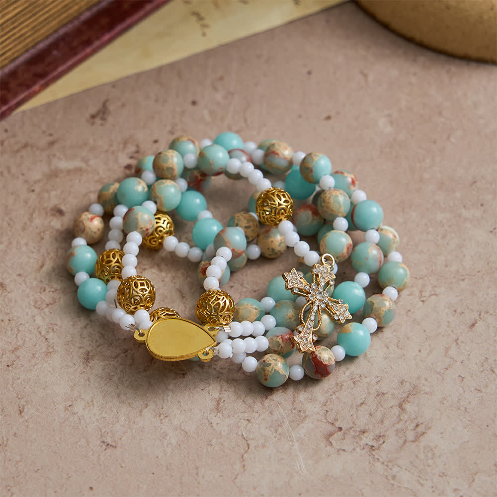 Christianartworkshop Rosenkranz aus weichem Aqua-Shoushan-Stein: Marienverehrung - image 4