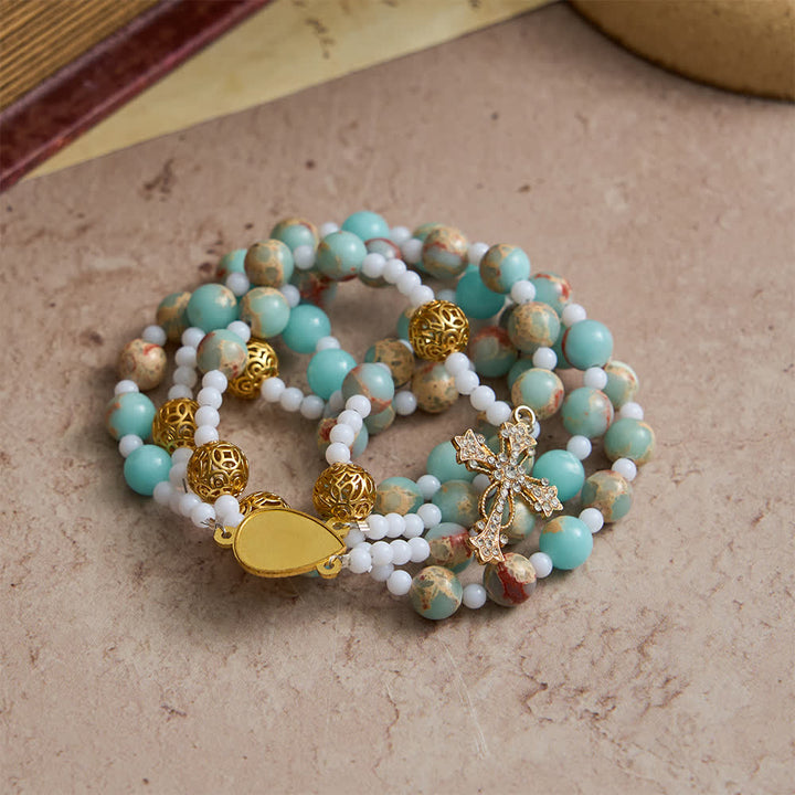 Christianartworkshop Rosenkranz aus weichem Aqua-Shoushan-Stein: Marienverehrung - image 4