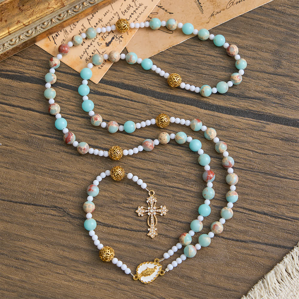 Christianartworkshop Rosenkranz aus weichem Aqua-Shoushan-Stein: Marienverehrung - image 5