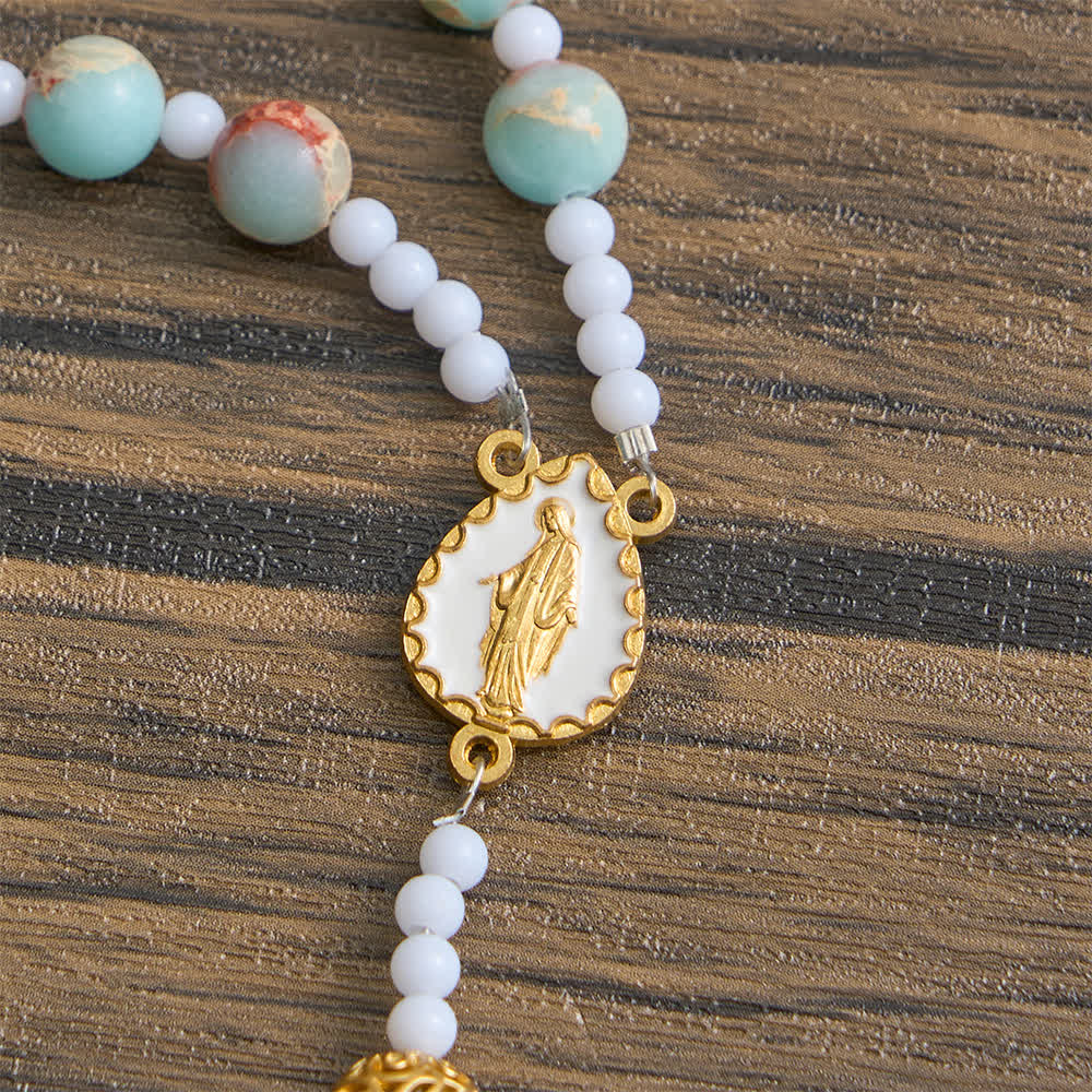 Christianartworkshop Rosenkranz aus weichem Aqua-Shoushan-Stein: Marienverehrung - image 7