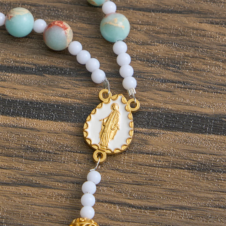 Christianartworkshop Rosenkranz aus weichem Aqua-Shoushan-Stein: Marienverehrung - image 7