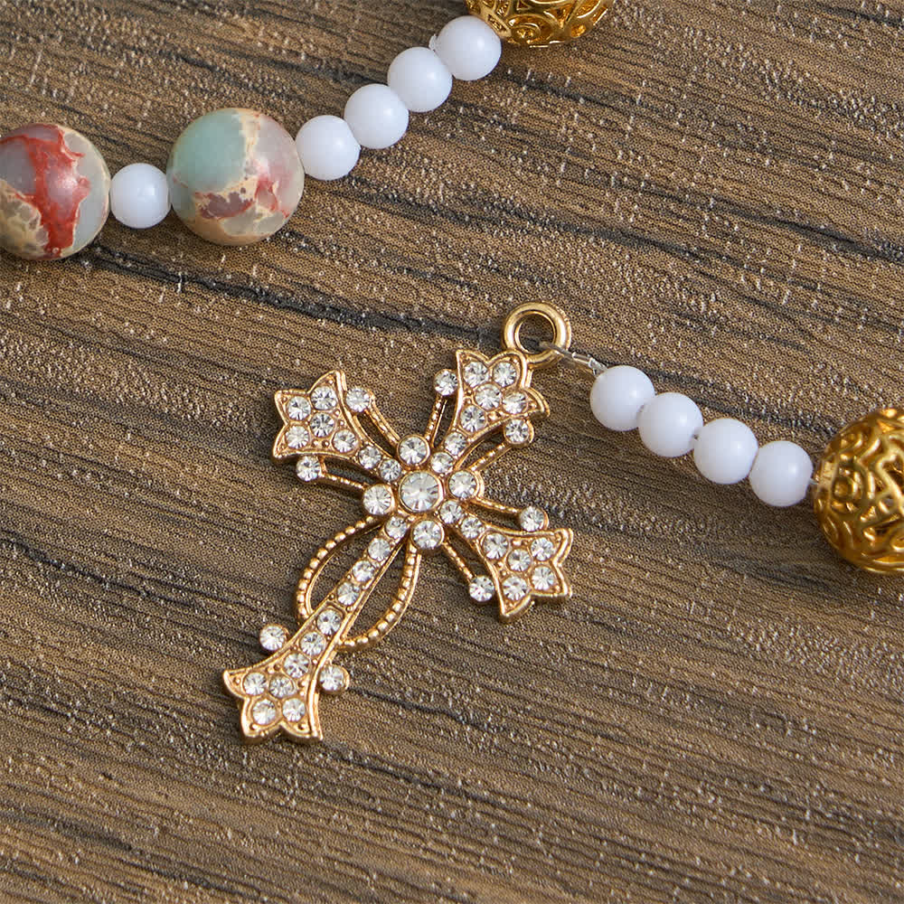 Christianartworkshop Rosenkranz aus weichem Aqua-Shoushan-Stein: Marienverehrung - image 8