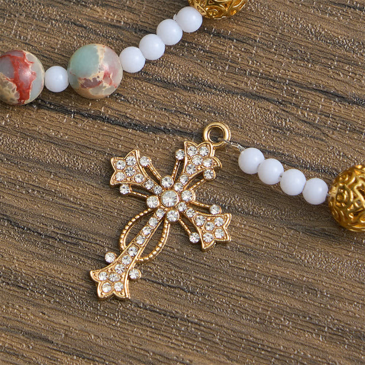Christianartworkshop Rosenkranz aus weichem Aqua-Shoushan-Stein: Marienverehrung - image 8