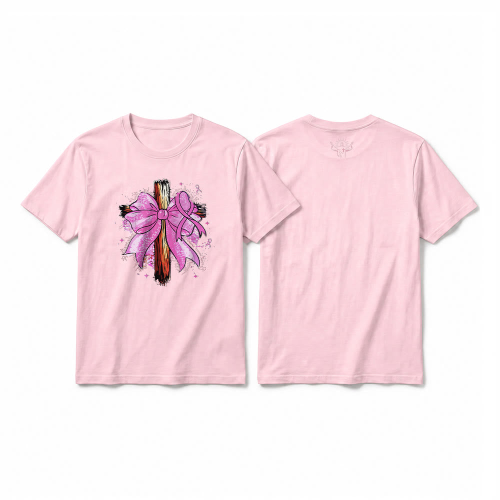 Christianartworkshop Premium-Kurzarm-T-Shirt mit Kreuz, Schleife und Band - Rosa - 2XL - image 25