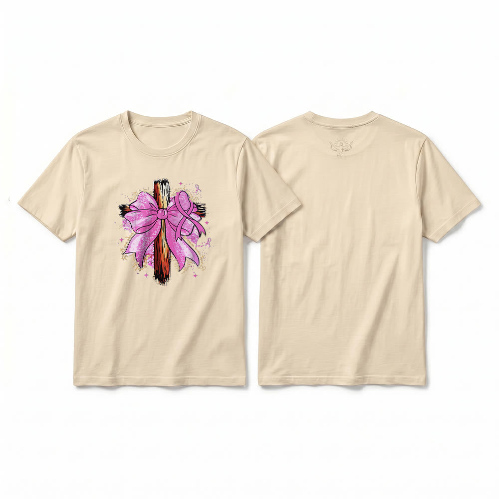 Christianartworkshop Premium-Kurzarm-T-Shirt mit Kreuz, Schleife und Band - Beige - 2XL - image 7