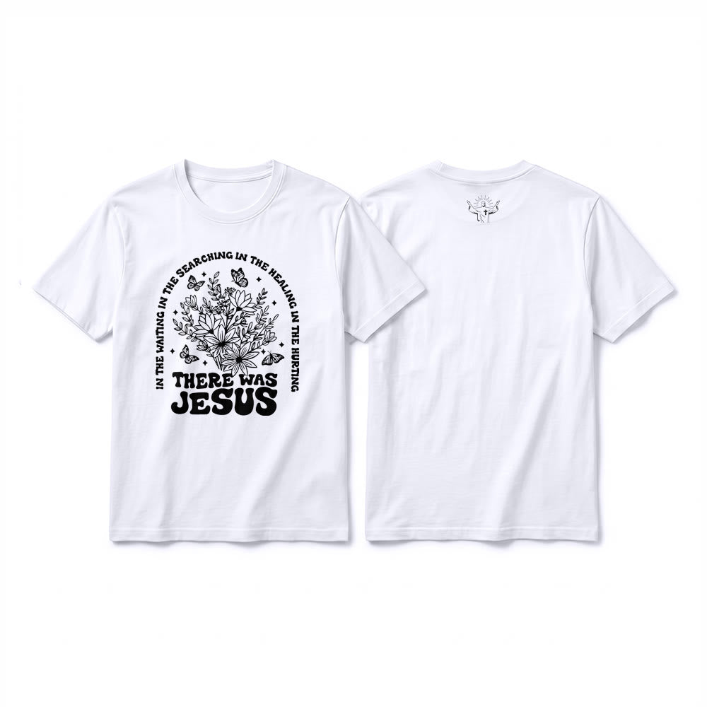 Christianartworkshop „There Was Jesus“ Premium-Kurzarm-T-Shirt mit Blumen- und Schmetterlingsmuster - Weiß - 2XL - image 1