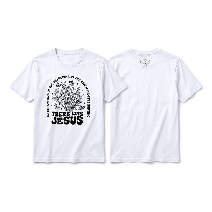 Christianartworkshop „There Was Jesus“ Premium-Kurzarm-T-Shirt mit Blumen- und Schmetterlingsmuster - Weiß - 2XL - image 1