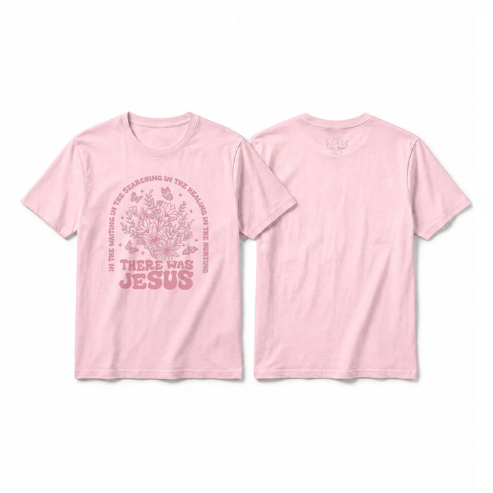 Christianartworkshop „There Was Jesus“ Premium-Kurzarm-T-Shirt mit Blumen- und Schmetterlingsmuster - Rosa - 2XL - image 25