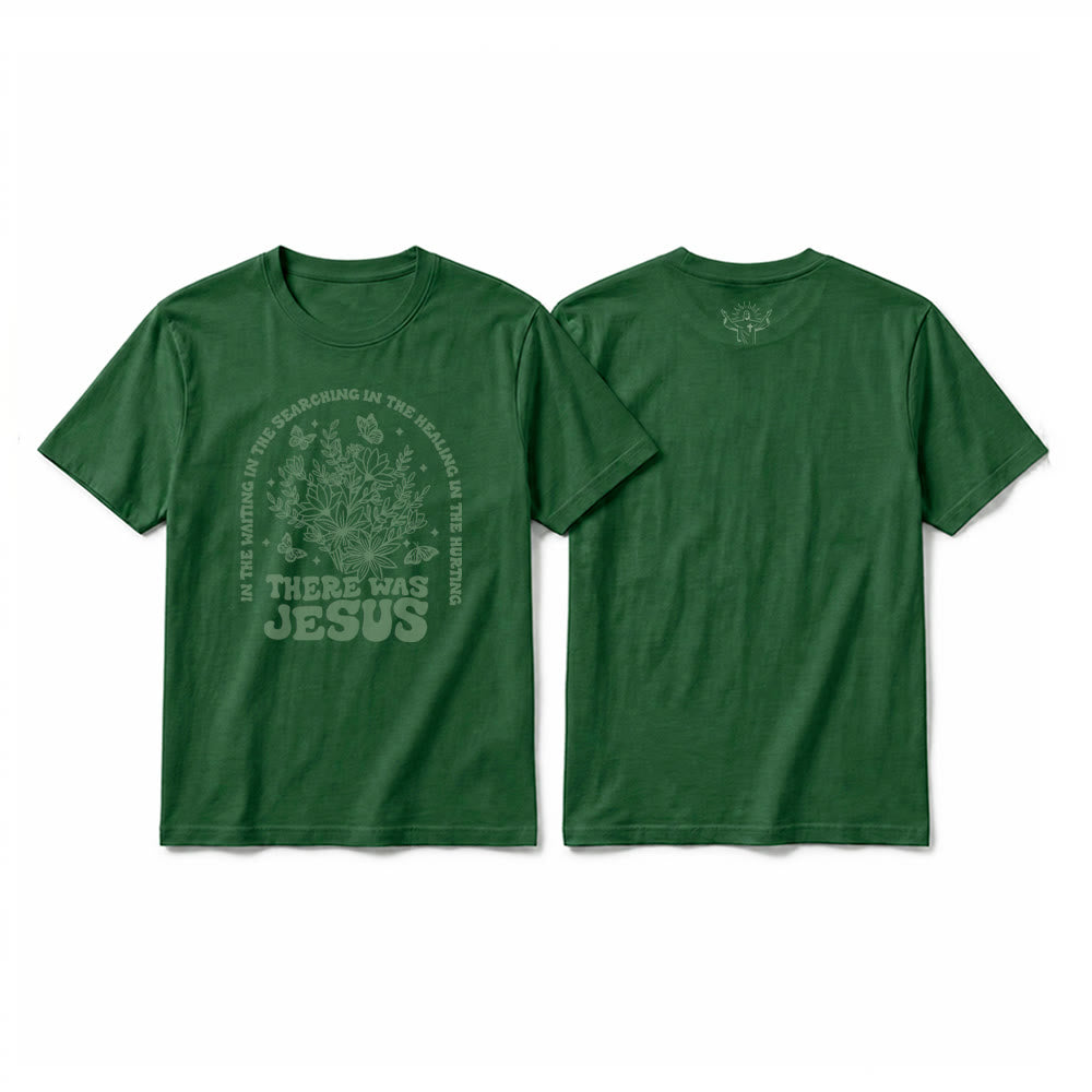 Christianartworkshop „There Was Jesus“ Premium-Kurzarm-T-Shirt mit Blumen- und Schmetterlingsmuster - Dunkelgrün - 2XL - image 4