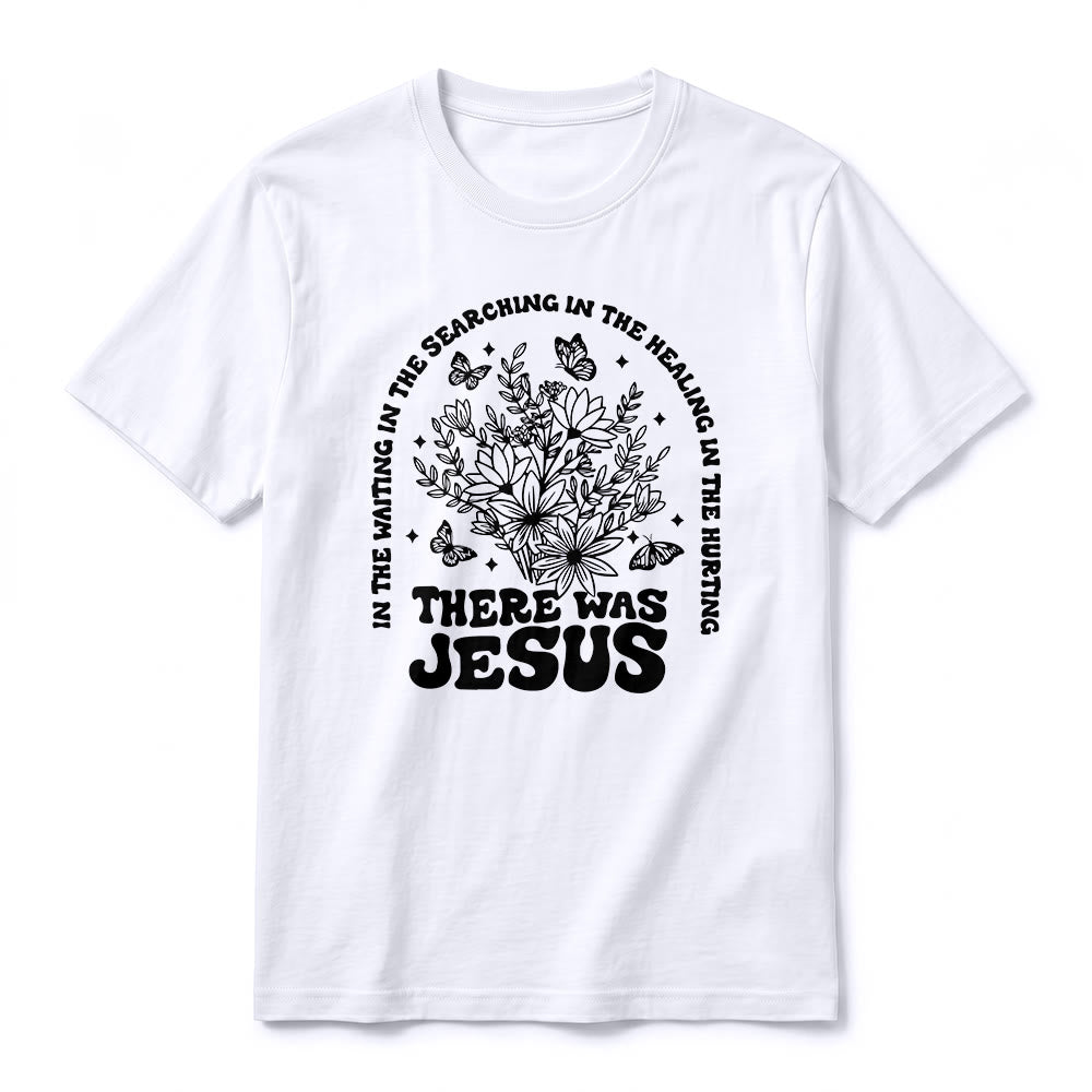 Christianartworkshop „There Was Jesus“ Premium-Kurzarm-T-Shirt mit Blumen- und Schmetterlingsmuster - image 2