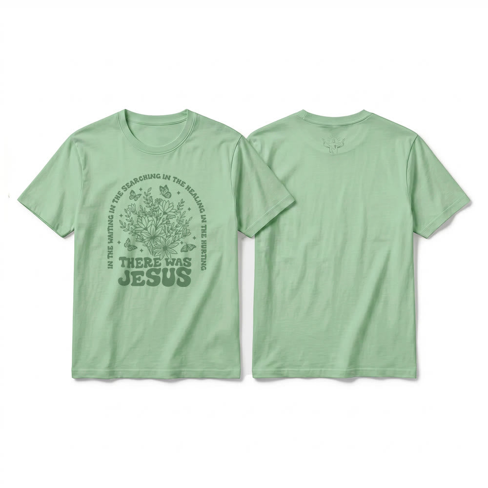 Christianartworkshop „There Was Jesus“ Premium-Kurzarm-T-Shirt mit Blumen- und Schmetterlingsmuster - Hellgrün - 2XL - image 22