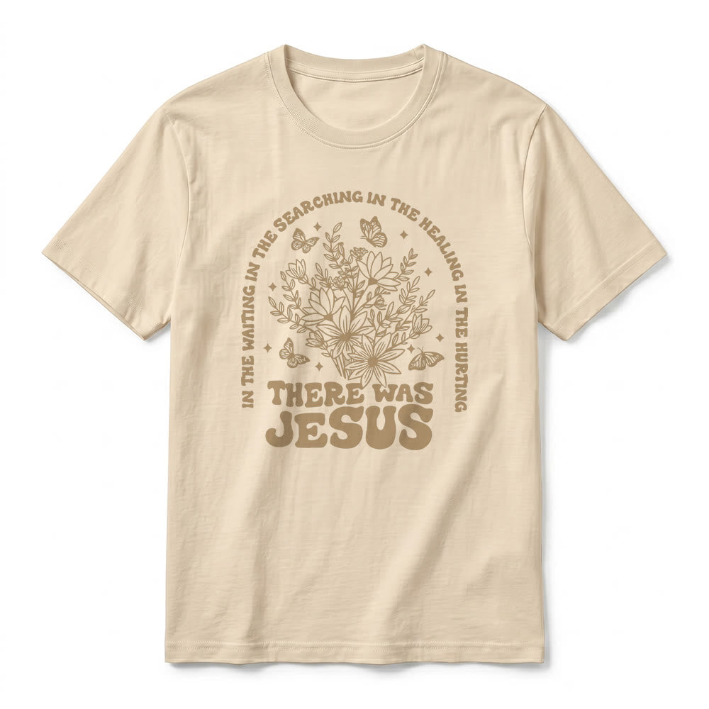 Christianartworkshop „There Was Jesus“ Premium-Kurzarm-T-Shirt mit Blumen- und Schmetterlingsmuster - image 11