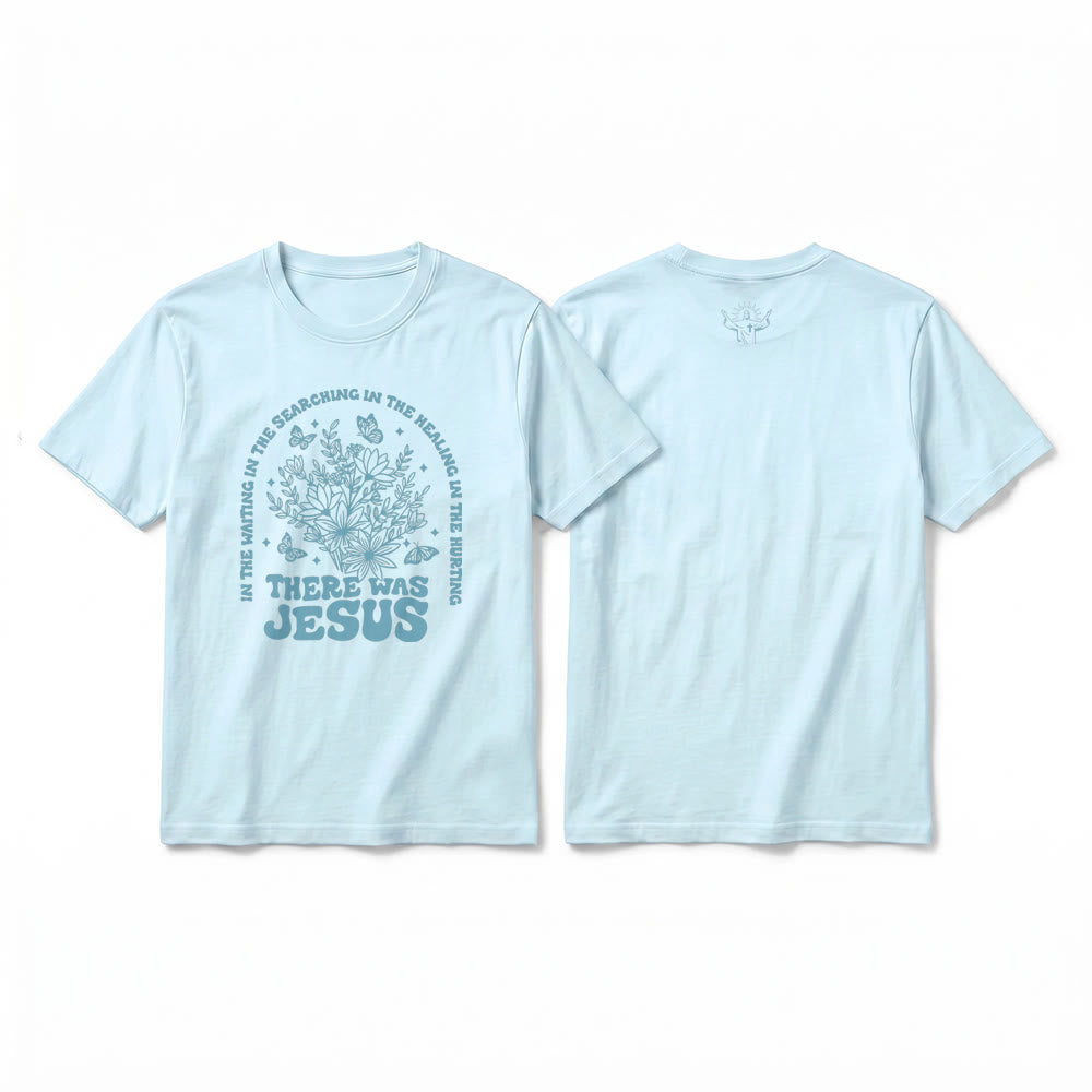 Christianartworkshop „There Was Jesus“ Premium-Kurzarm-T-Shirt mit Blumen- und Schmetterlingsmuster - Blau - 2XL - image 7