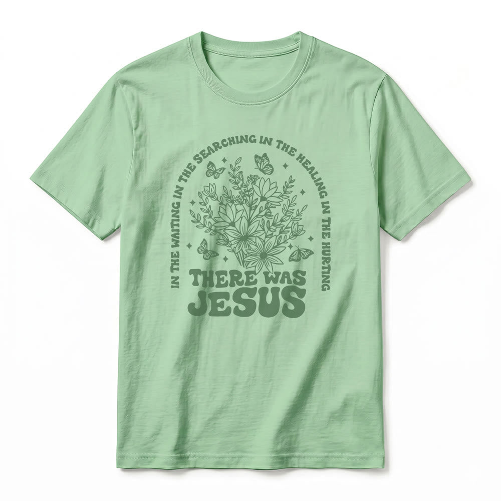 Christianartworkshop „There Was Jesus“ Premium-Kurzarm-T-Shirt mit Blumen- und Schmetterlingsmuster - image 23