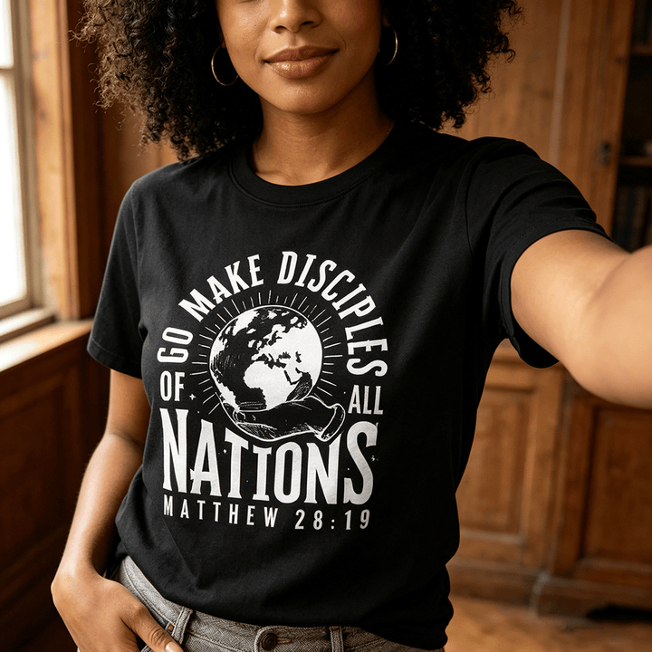 Christianartworkshop „Geht hin und macht alle Völker zu Jüngern (Matthäus 28,19)“ Premium Kurzarm-T-Shirt - image 0