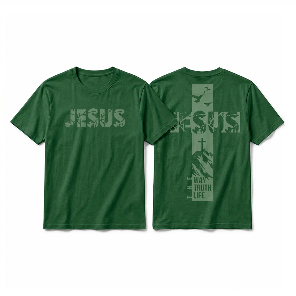 Christianartworkshop "JESUS" Mountain Cross Premium Kurzarm-T-Shirt - Dunkelgrün - 2XL - image 10
