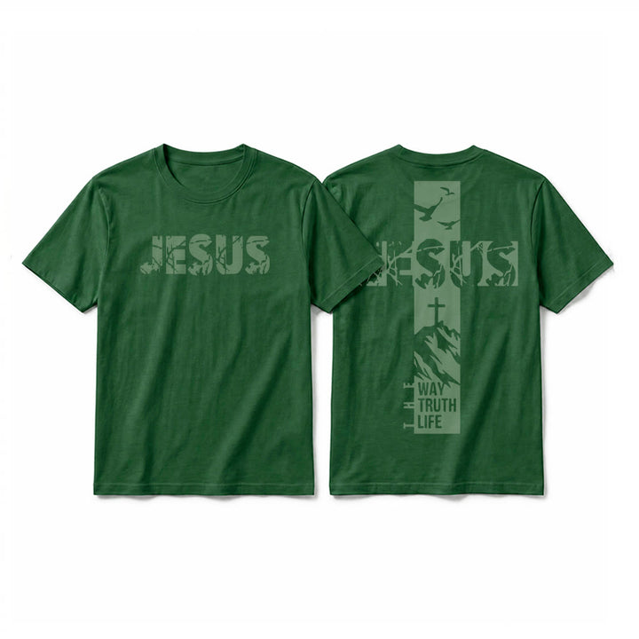 Christianartworkshop "JESUS" Mountain Cross Premium Kurzarm-T-Shirt - Dunkelgrün - 2XL - image 10