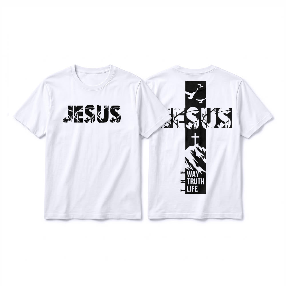 Christianartworkshop "JESUS" Mountain Cross Premium Kurzarm-T-Shirt - Weiß - 2XL - image 7